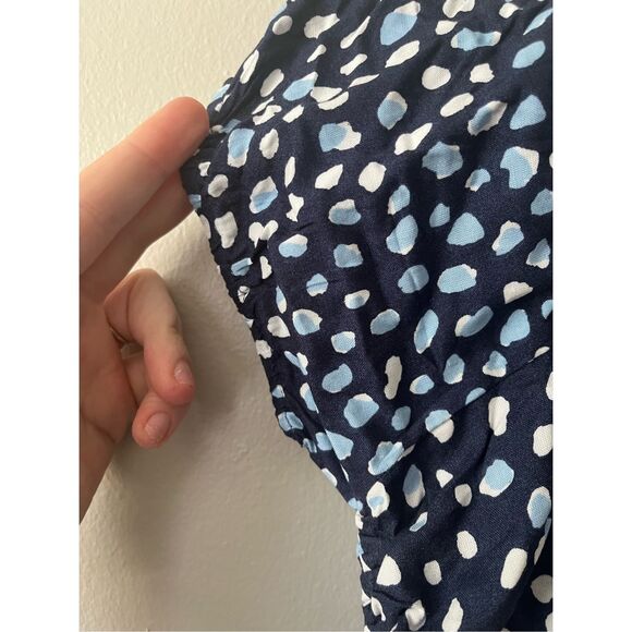 Roxy Medium Womens Blue and White Puff Sleeve Crop Top White Polka Dot - Picture 4 of 6